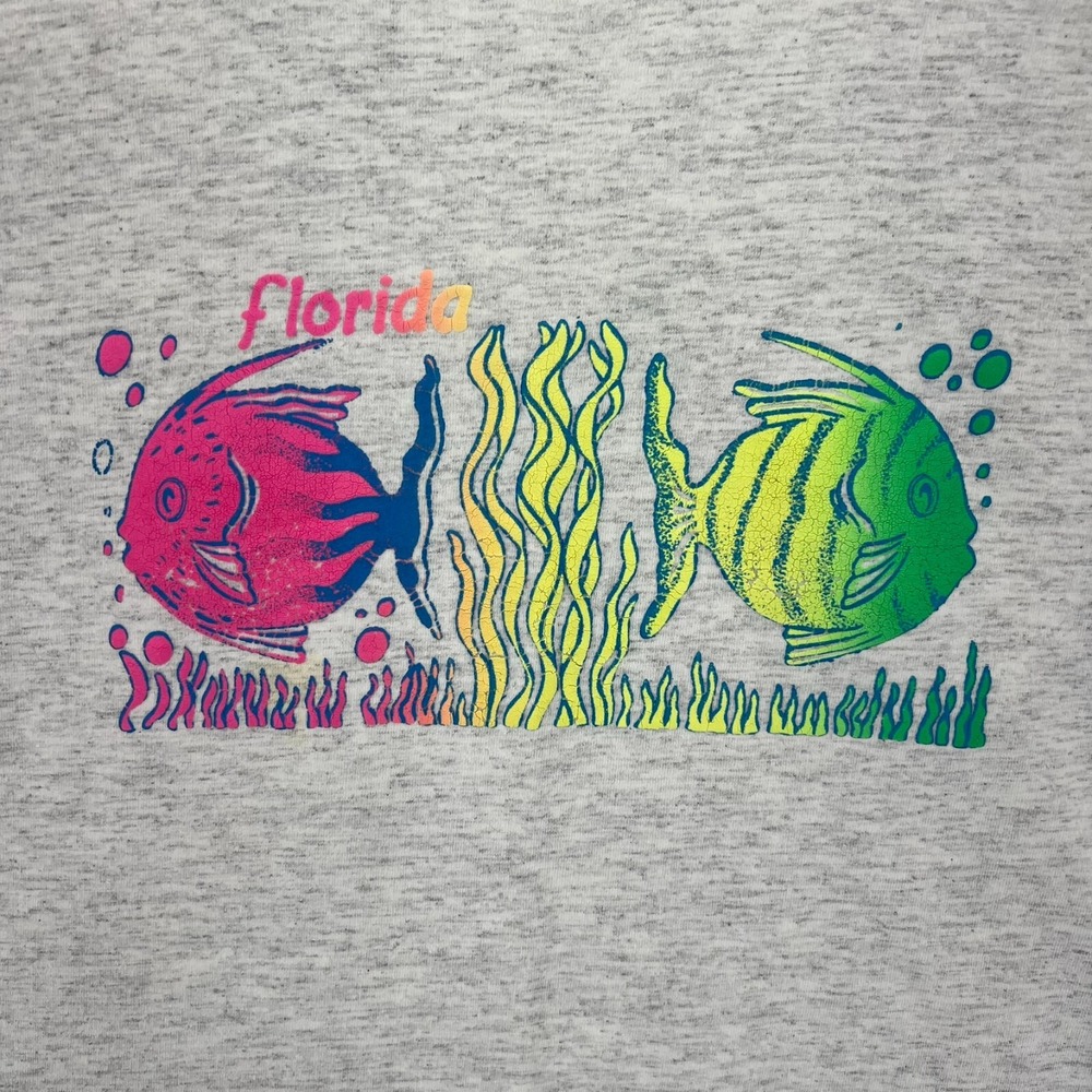 Vintage Y2K SOFTEE Florida Fish Beach T Shirt Men's XL Gray Single Stitch READ
